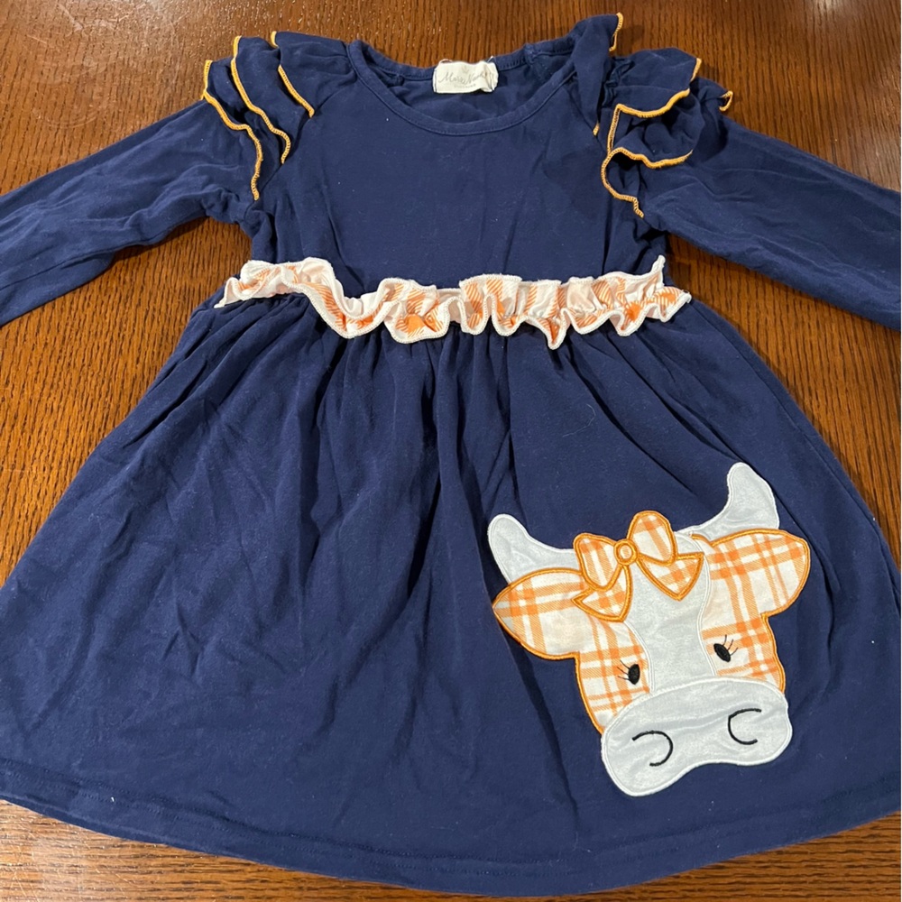 Blue and Orange Ruffled Puff Sleeve Dress